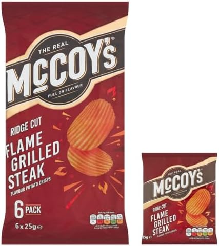 McCoy's Flame Grilled Steak Flavour Ridge Cut Potato Crisps, 6 x 25g