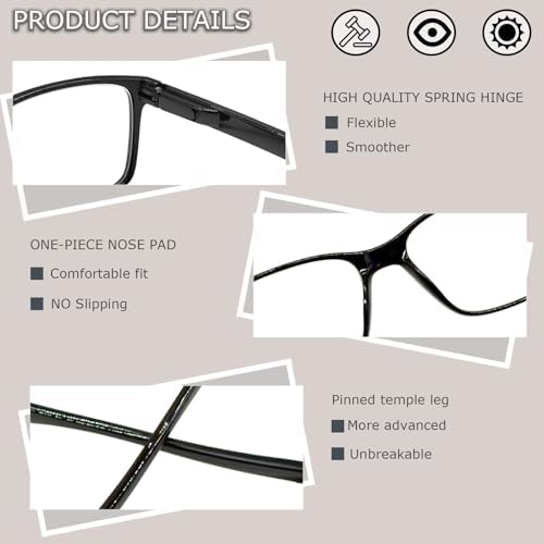 JOSCHOO Reading Glasses 5 Pack Blue Light Blocking Readers Spring Hinge Glasses for Reading for Men and Women