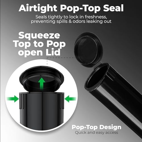 Mini Pill Bottle (116mm, 4.6 Inch 10-Pack) | Child Resistant Plastic Tube Containers | Small Storage Tubes for Spices | Airtight, UV Resistant & Waterproof (Black Plastic)