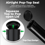 Mini Pill Bottle (116mm, 4.6 Inch 10-Pack) | Child Resistant Plastic Tube Containers | Small Storage Tubes for Spices | Airtight, UV Resistant & Waterproof (Black Plastic)