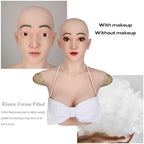 Crossdresser Mask with Breast Forms Silicone Female Head Masks Face Female Disguise Mask for Halloween Cosplay