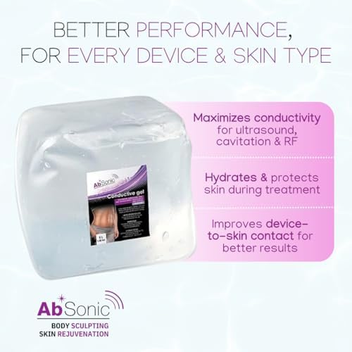 Absonic Clear Conductive Gel for Ultrasound, Cavitation Machine, Laser Hair Removal & RF Devices – Body Sculpting Gel 5 Liter (1.3 Gallon) Bulk Refill – Paraben-Free, Hypoallergenic