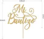Mi Bautizo Cake Topper, Bapstim Cake Decorations, First Holy Communion, God Bless, Baptism/Christening/Baby Shower 1st Birthday Party Decorations Gold Glitter