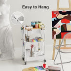 Rolling Cart Accessories, 6 Pack White Plastic Hanging Cup Holders, Rolling Cart Accessories with 6 Cup Holder and 6 Hooks, Utility Carts Accessories, Utility Cart Cup Holder, Craft Cart Organizering