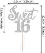 Rsstarxi 1 Pack 16th Birthday Cake Topper Glitter Sixteen Sweet 16 Cake Pick Cheers to 16 Years Sweet 16 Birthday Cake Decorations for Hello 16th Birthday Anniversary Party Decors Silver