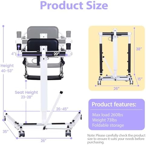 Upgrade Electric Patient Lift Transfer Chair, Portable Folding Transfer Lift for Seniors, Adjustable Height Patient Lift for Home, Handicap Lift Transfer Chair for Disabled Adults