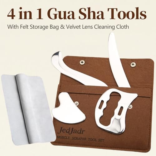 4 in 1 Stainless Steel Massage Scraper Tool Set for Deep Tissue Relief, IASTM Tool and Gua Sha Massage Tools for Muscle Recovery, Physical Therapy Scraping Tool with Facial Gua Sha