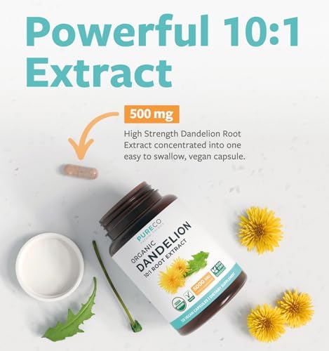USDA Organic Dandelion Root Extract - High Potency 10:1 Dandelion Root Supplement with 5000mg Herbal Equivalent Strength for Liver Cleanse Detox & Repair Support - Vegan & Non-GMO (4 Month Supply)