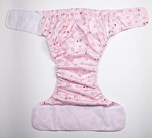 Adult Cloth Diaper Reusable Washable Hook and Loop (Pink Animals (Large 26in to 50in))