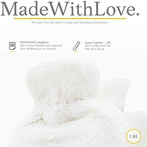 Hot Water Bottle - with Soft Premium Fleece Cover - White, 2L - Heating Pad for Menstrual Cramps and Period Comfort - Bed Foot Warmer - Hot & Cold Compress for Back, Stomach, Neck Pain Relief