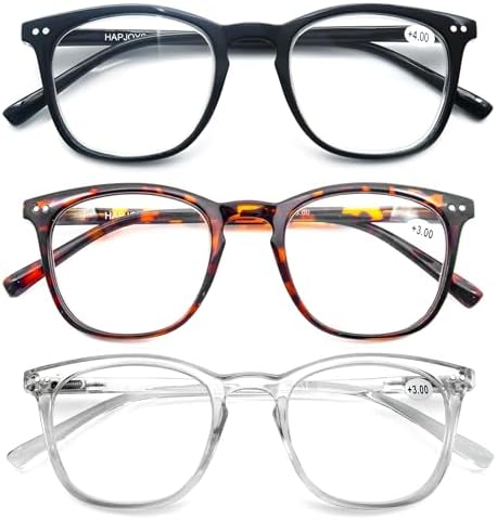Reading Glasses Women Men Stylish Readers 1.0 Lightweight Reading Cheaters Glasses with Spring Hinges 3 Pack Black/Tortoiseshell/Clear