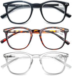 Reading Glasses Women Men Stylish Readers 1.0 Lightweight Reading Cheaters Glasses with Spring Hinges 3 Pack Black/Tortoiseshell/Clear