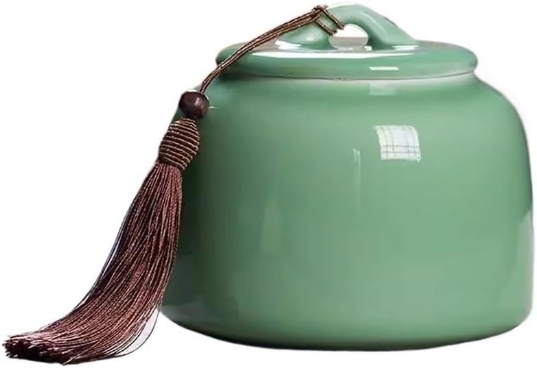 Airtight Tea Container Chinese Retro Large Ceramic Tea Cans Household Sealed Celadon Storage Black Ceramic Tea Caddy(A)