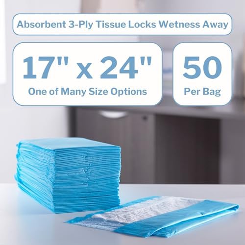 McKesson Underpads Disposable Bed Pads 17" x 24" [50 Count], Hospital Procedure Underpads, Medical Incontinence Chux Pads for Adults, Elderly, and Baby, Pee Pads
