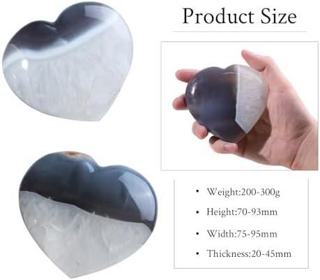 Nupuyai 2.76"-3.66" Natural Agate Heart Stone, Polished Worry Palm Stone for Anxiety Relief, Reiki Healing Crystal Meditation & Positive Energy Feng Shui Decor for Home Office, 200g-300g