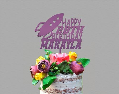 Rocketship Birthday Cake Topper-Spaceship Cake topper, Custom name Outer Space themed, Kids birthday topper with rocket