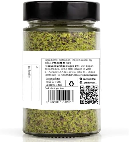 GUSTO ETNA Pistachio Flour, 80 g, Sicilian Fine Chopped Pistachio Flour, Ground Pistachios, Pistachio Powder, Gluten Free Flour, high Protein, Non Gmo, Vegan, Product of Bronte, Sicily, From Italy