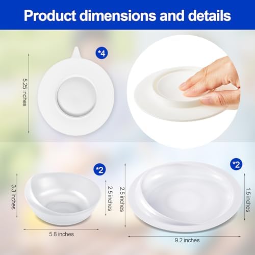 Hushee Adaptive Spill Proof Scoop Bowl and Plate Set with Suction Base Non Skid Self Feed Dinnerware for Elderly Disabled Handicapped from Parkinsons, Dementia, Stroke, Tremor(2 Sets,White)