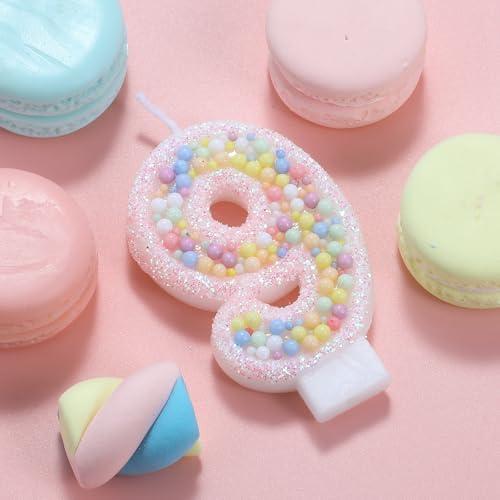 Pastel Macaron 9th Birthday Candle Sweet Pink Number 9 Candle Cake Topper Cupcake Decorations for Girls and Women Party Decor Anniversary Celebrations Supplies