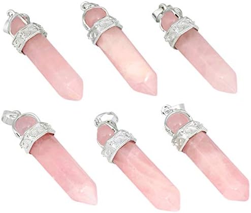 TUMBEELLUWA 2 PCS Healing Crystal Point Pendant Necklaces for Unisex Hexagonal Prism Stone Pendants with Chain