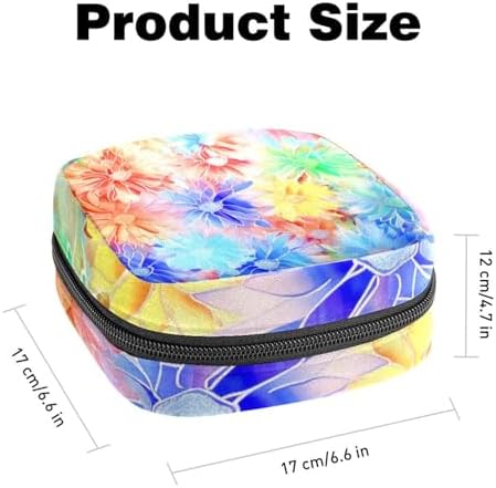 Sanitary Napkin Storage Bag,Period Bag,Pad Bag,Abstract Rainbow Color Flowers Daisy,Period Pouch