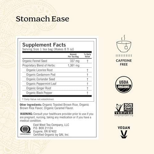Yogi Tea - Stomach Ease (6 Pack) - Supports Healthy Digestion with Peppermint, Licorice Root, and Ayurvedic Herbs - Caffeine Free - 96 Organic Herbal Tea Bags