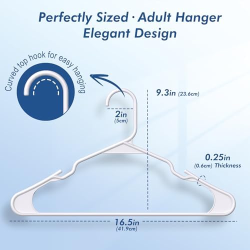 HOUSE DAY Plastic Hangers 20 Pack - White Clothes Hangers with Non-Slip Shoulder Grooves, Durable and Sturdy T-Shirt, Dress, Coat Hanger, Space Saving Design Perfect for Closet Organizers and Storage