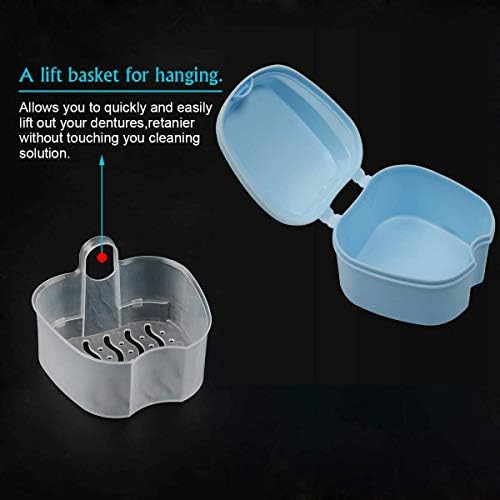 Coolrunner Denture Case, Denture Cup with Strainer, Denture Bath Box False Teeth Storage Box with Basket Net Container Holder for Travel, Retainer Cleaning
