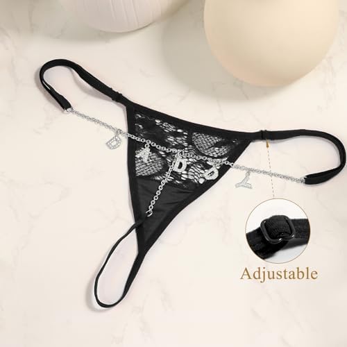 Sexy Underwear for Women, 2 Pack Thong Panties Custom Name or Fun Lettering, Lace&Silk G-String, Adjustable
