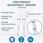 DMI Universal Aluminum Crutches - Adjustable Underarm Walking Aid for Adults, Shorter to Tall (4'6"-6'6"), Push-Button Height Adjustment, 300 lbs Capacity, Slip-Resistant Tips, 1 Pair
