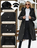 Womens Long Puffer Winter Coats Fleece Jacket Down Parka Warm Overcoat Thicken Quilted Jacket Removable Fur Coat