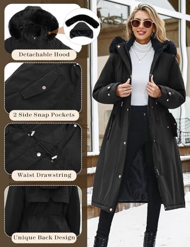 Womens Long Puffer Winter Coats Fleece Jacket Down Parka Warm Overcoat Thicken Quilted Jacket Removable Fur Coat