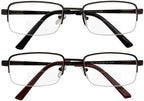 Yogo Vision Reading Glasses Set of 2 Bifocal Half Rim Metal Glasses for Reading Quality Spring Hinge Readers Men and Women Set of Gunmetal and Brown 2.5