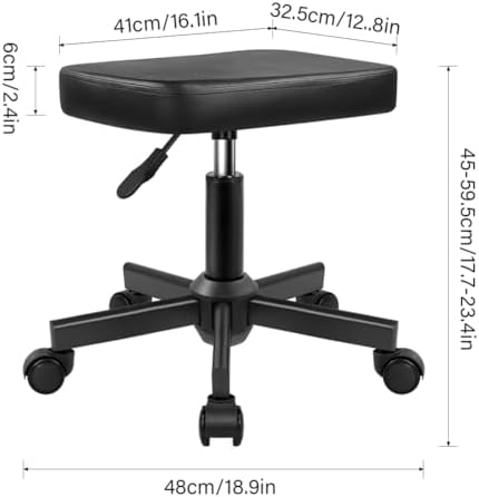 WKWKER Rolling Stool Height Adjustable 360° Swivel Stool with Wheels Square Seat PU Leather Rolling Stool for Bedroom Counter Shop Salon Massage Home Office Desk (Black)