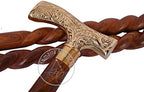 Humaira Nautical Walking Stick Men Derby Canes and Wooden Walking Stick for Men and Women 36" Brown Ebony Brass T Shape Handle in Golden Tone Natural Wood Unisex Cane.