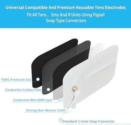 TENS Unit Replacement Pads 4X8", 40 Pcs Premium Quality Snap Replacement Electrodes for TENS and EMS Muscle Stimulator, Using 3.5mm Snap Connector