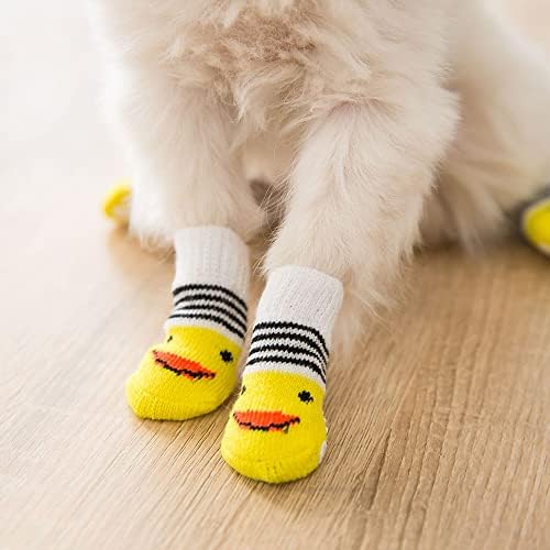 16 Pieces Dog Anti Slip Socks for Small Dogs, 4 Styles Non Skid Doggie Socks with Grips, Anti-Slip Indoor Puppy Cat Pet Paw Protection for Hardwood Floor Wear, Prevent Licking, S