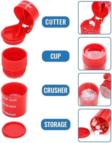 HealthSmart 2 Pack - 4-in-1 Pill Cutter, Crusher & Storage with Drinking Cup, Portable Medication Organizer for Travel, Seniors, Splitter, Pill Box for Small and Tiny to Large Pills – Multi-Tool