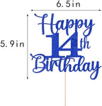 Kaoenla Glitter Happy 14th Birthday Cake Topper,Hello 14，Cheers to 14Years,14th Anniversary /14 years old birthday Party Deco (14th, blue)