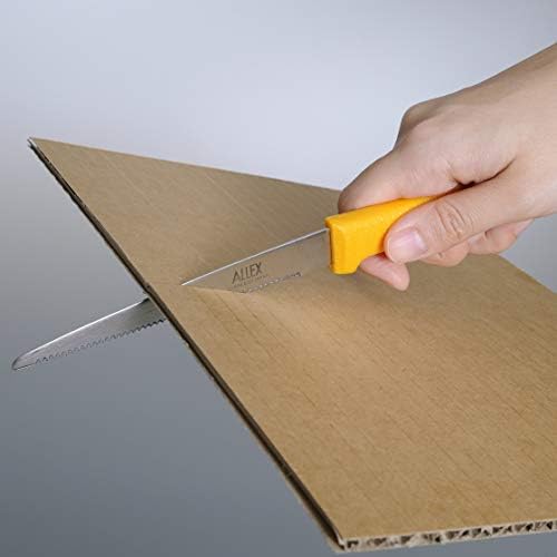 ALLEX Cardboard Cutter Tool Heavy Duty 5" – Japanese Stainless Steel Blade – Serrated Utility Knife for Cardboard, Styrofoam, Foam, Insulation – Made in Japan – Yellow