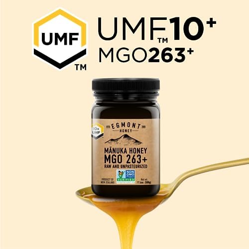 Egmont Honey MGO 263+ / UMF 10+ - NON-GMO, Kosher, Recycled plastic jar, Traceable 100% Pure & Raw Authentic New Zealand Honey (500g)