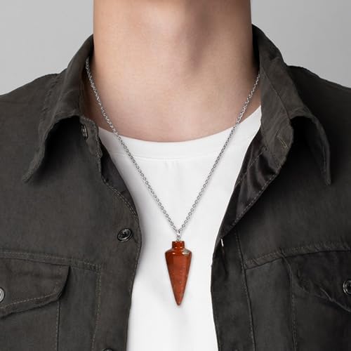 TUMBEELLUWA Crystal Spiritual Point Pendulum for Divination Dowsing Meditation Reiki Healing Chakra Balancing Pendant, Red Jasper