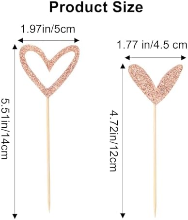 24 Pack Mini Love Heart Cupcake Toppers, Rose Gold Glitter Cake Picks for Valentine's Day Wedding Bridal Shower, Small Heart Shaped Dessert Toppers Engagement Party Decorations