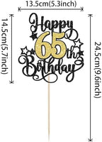 1 PCS Happy 65th Birthday Cake Topper Black Gold Glitter Cheers to 65 Years Birthday Cake Pick Hello 65 Fabulous Cake Decoration for Happy 65th Birthday Anniversary Party Decorations Supplies