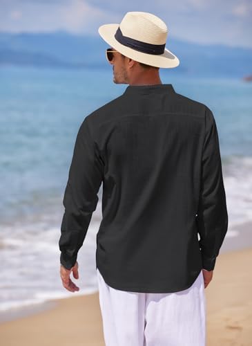 COOFANDY Men's Cotton Linen Henley T-Shirt Long Sleeve Hippie Casual Beach T-Shirts