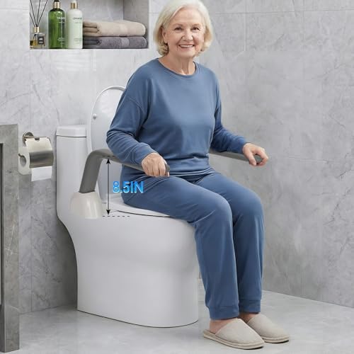 Toilet Safety Rails for Seniors, Adjustable Armrest, Space Saving, Stylish and Durable, Anti Slip and Anti Fall, Suitable for Elderly, Disabled, Pregnant Women with Armrest Toilet Safety Rail