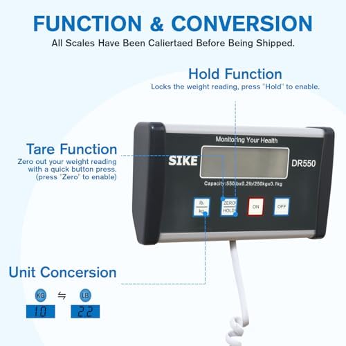 SIKE Digital Physician Scale, Medical Floor Scale for Body Weight, 550 lb Limit Professional Weight Scale, Portable Easy to Read Digital Display, Heavy Duty, Pound & KG Settings, 12.5" x 12" Platform