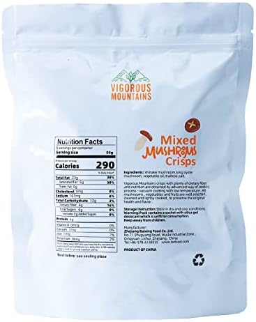 VIGOROUS MOUNTAINS Mushroom Chips Veggie Snacks, Dried Shiitake and King Oyster Good Salted Crisp Mix, Grocery Vegetable Snack Chip 8.82 Oz, 250 g