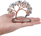 mookaitedecor Natural Fluorite Crystal Money Tree Agate Slice Base Feng Shui Bonsai Crystal Tree for Wealth Luck Desk Decor, 3-4 Inch High