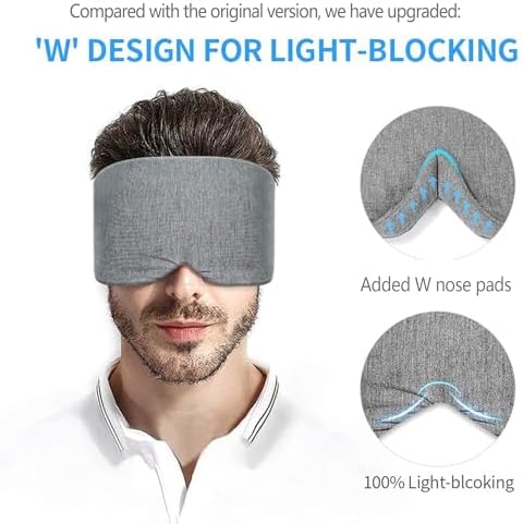 FRESHME Cotton Sleep Eye Mask for Men - Upgrade Design Blackout Side Sleeper Eyes Cover for Night Sleeping, Large Size Wide Soft Travel Airplane Blindfold with Adjustable Velcro Strap for Work Nap